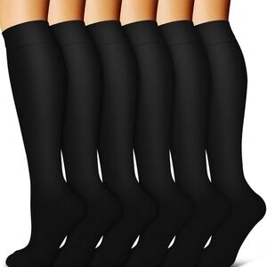 Cooper Compression Socks Women’s or Men’s 6 Pair Black Knee-High Socks S/M